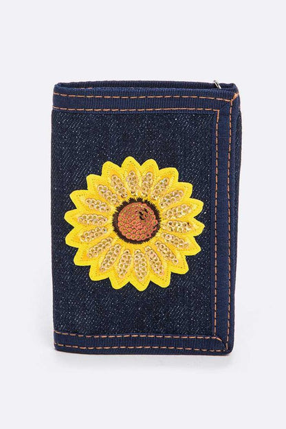 Sequins Sunflower Patch Denim Wallet