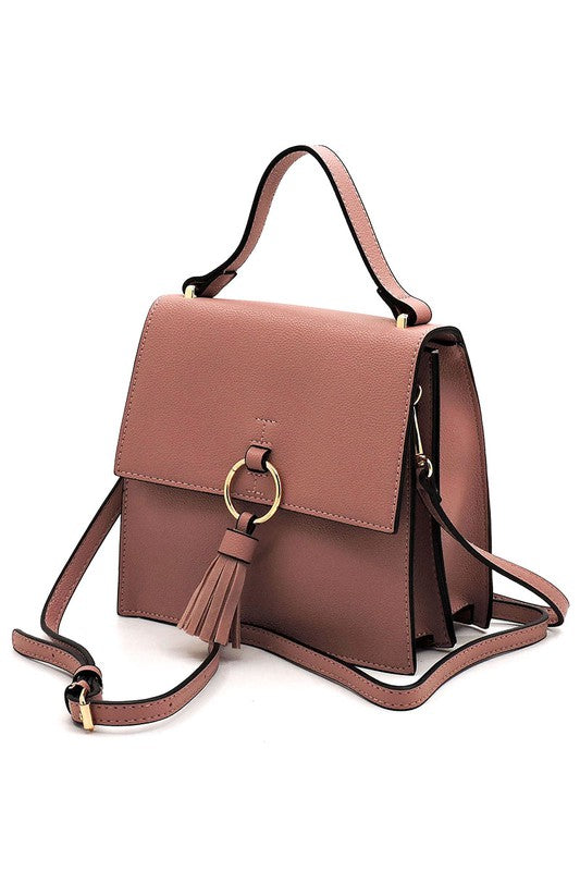 Fashion Ring Tassel Flap Crossbody Satchel