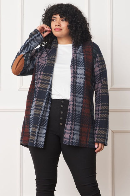 Plus Multi Color Plaid Elbow Patch Cardigan