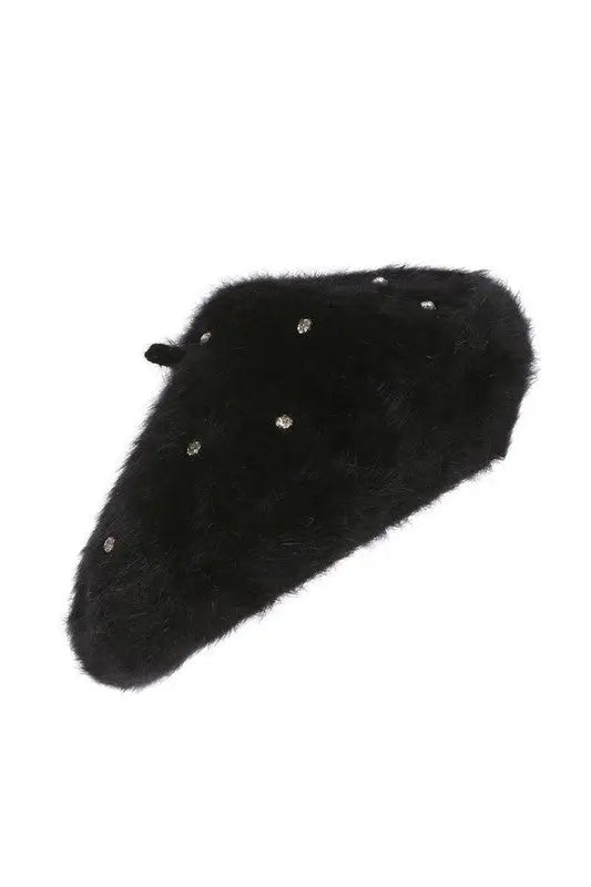 RHINESTONE FAUX FUR BERET