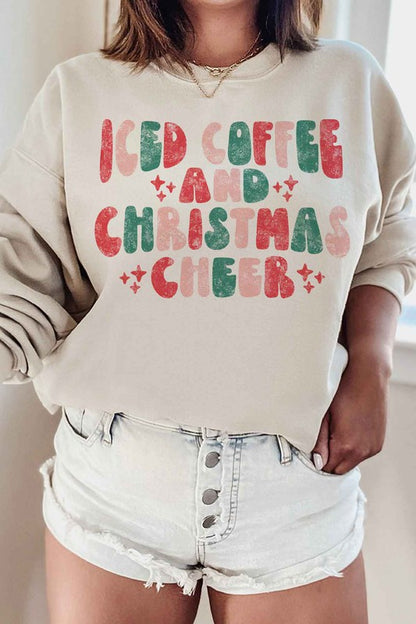 ICED COFFEE CHEERS GRAPHIC PLUS SIZE SWEATSHIRT