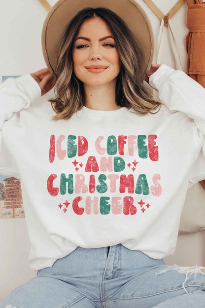 ICED COFFEE CHEERS GRAPHIC PLUS SIZE SWEATSHIRT