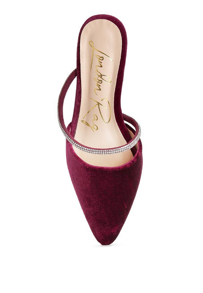 Turnon Velvet Diamante Detail Flat Mules