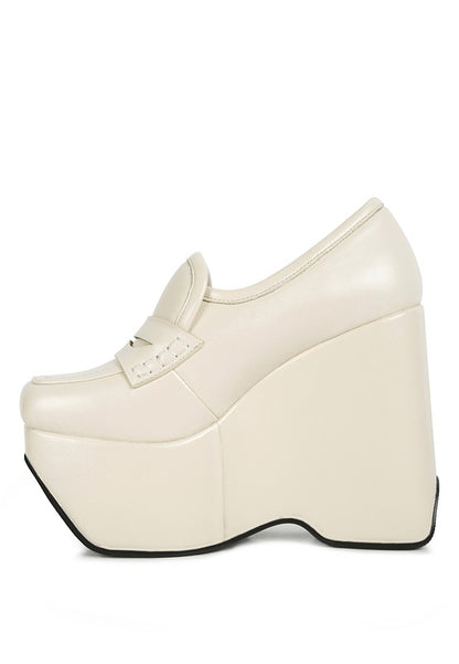 GILLIAM Beige High Platform Wedge Loafers