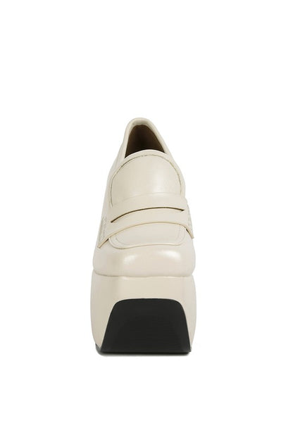 GILLIAM Beige High Platform Wedge Loafers