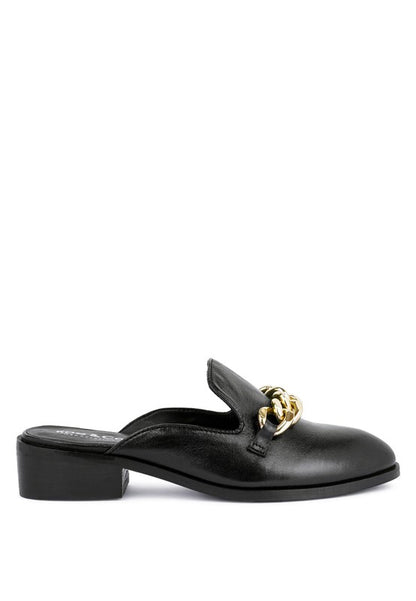 AKSA Metal Chain Leather Mules