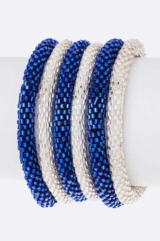 Blue White Team Color Nepal Roll On Bracelet Set