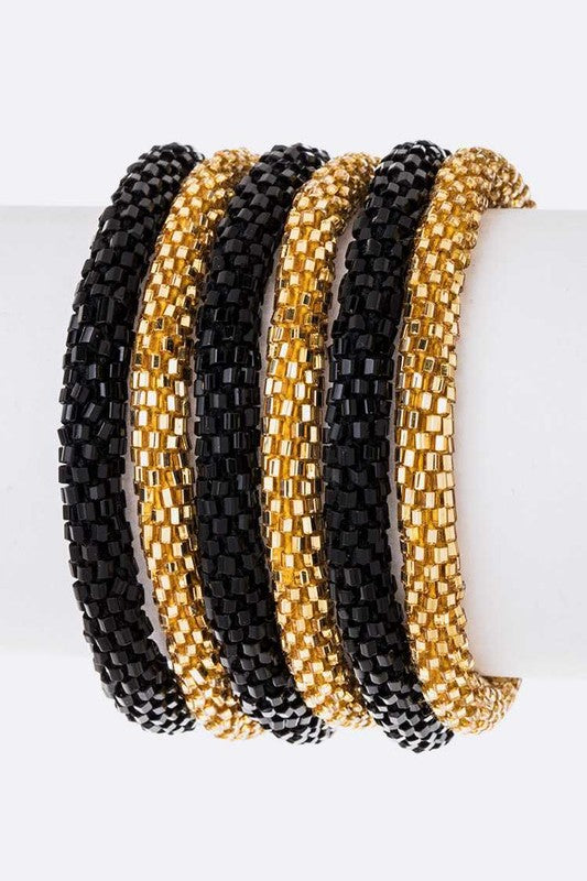 Black Gold Nepal Roll On Bracelet Set