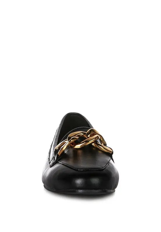 Chunky Metal Chain Faux Leather Loafers Rag Company