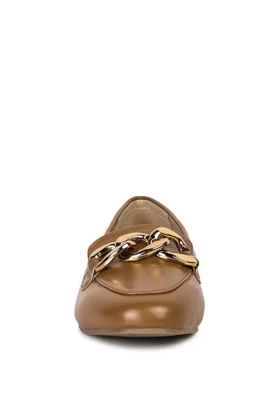 Chunky Metal Chain Faux Leather Loafers Rag Company