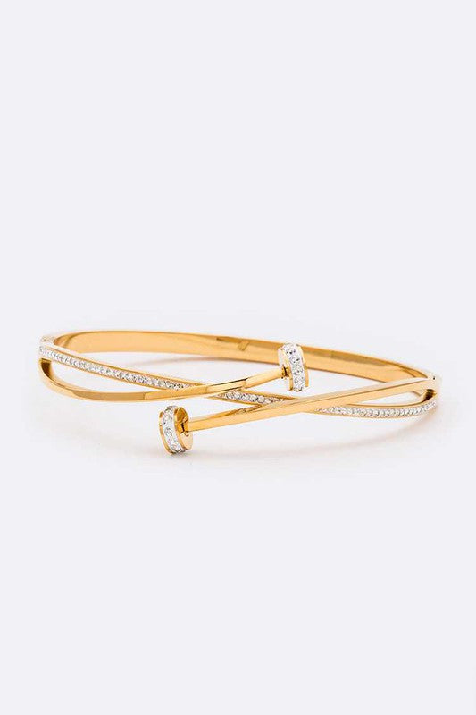 Crystal Pave Nail Designed Stainless Steel Bangle