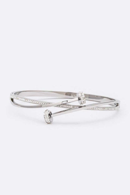 Crystal Pave Nail Designed Stainless Steel Bangle