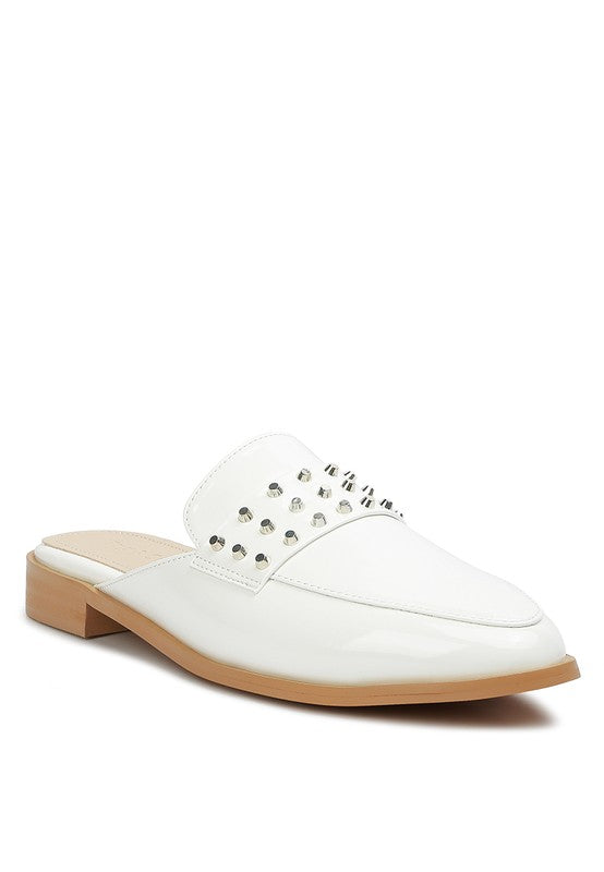 YASHTA Patent Studded Flat Mules