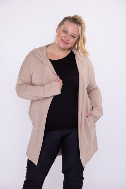 Curvy Longline Hooded Cardigan with Pockets