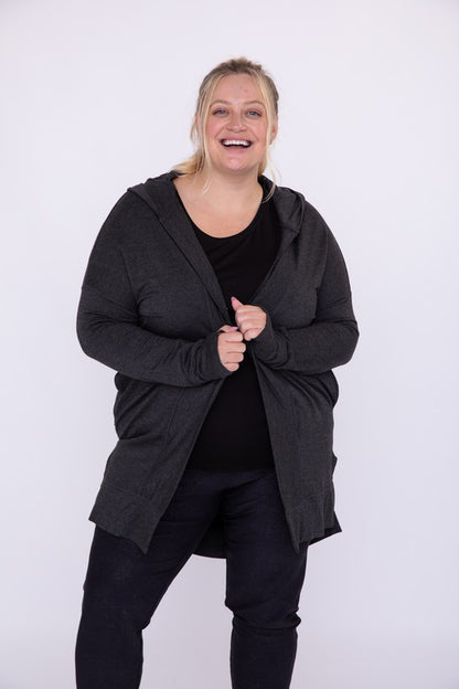 Curvy Longline Hooded Cardigan with Pockets