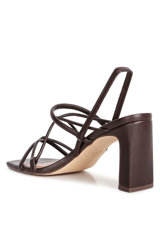 Two Strings Slingback Mid Heel Block Sandals