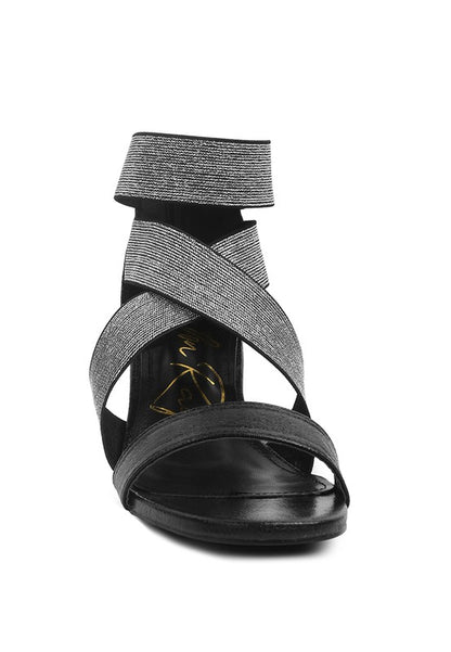 HUSKIES Metallic Faux Leather Block Heel Sandals