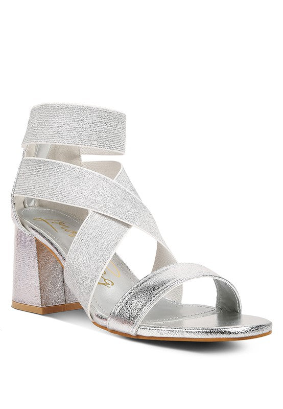 HUSKIES Metallic Faux Leather Block Heel Sandals