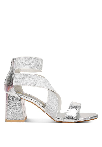 HUSKIES Metallic Faux Leather Block Heel Sandals