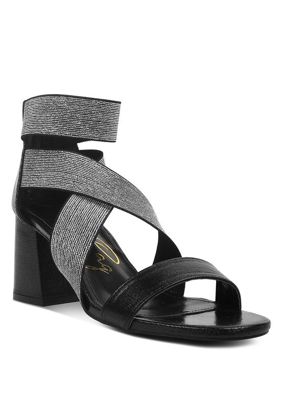 HUSKIES Metallic Faux Leather Block Heel Sandals