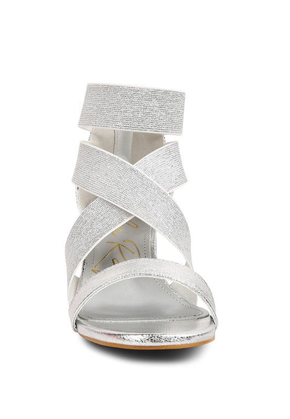 HUSKIES Metallic Faux Leather Block Heel Sandals