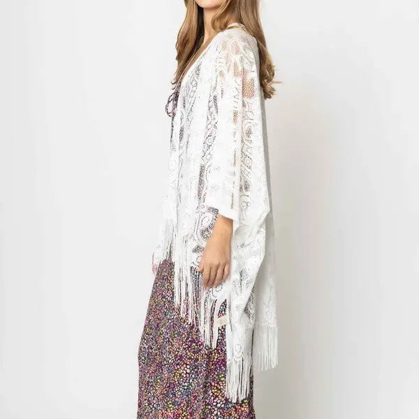 Elegant Lace Fringed Kimono Ellison and Young