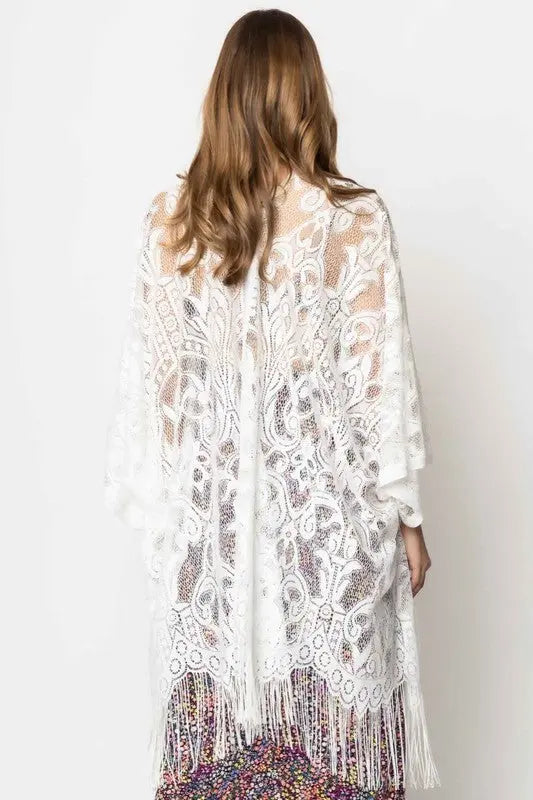 Elegant Lace Fringed Kimono Ellison and Young