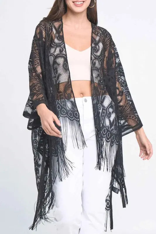 Elegant Lace Fringed Kimono Ellison and Young