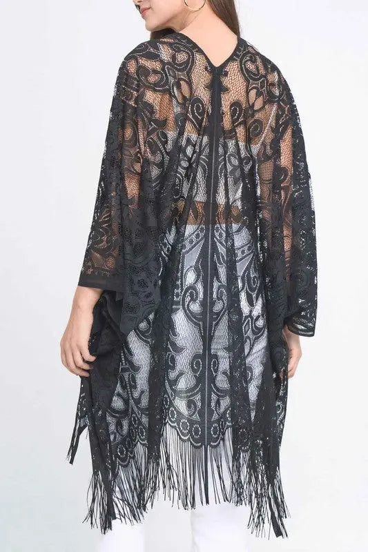 Elegant Lace Fringed Kimono Ellison and Young