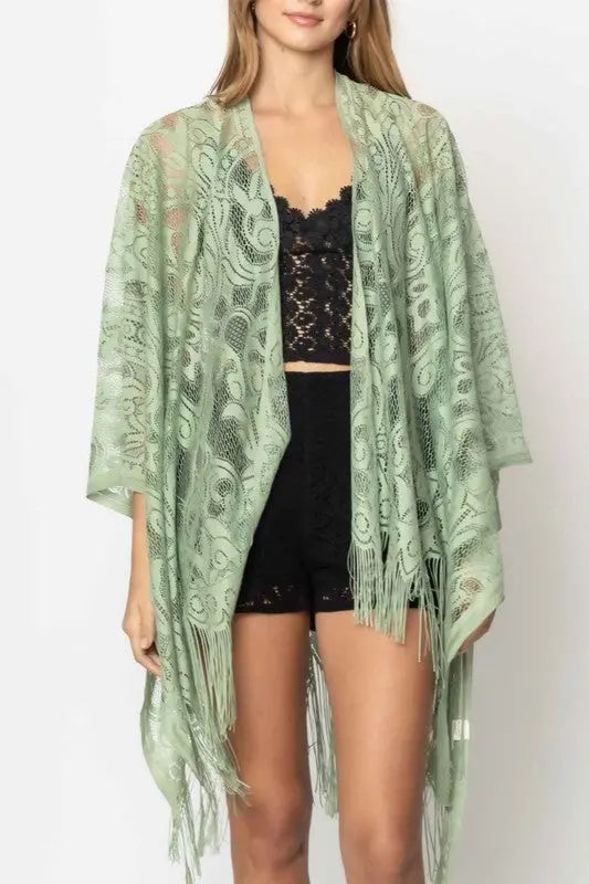 Elegant Lace Fringed Kimono Ellison and Young