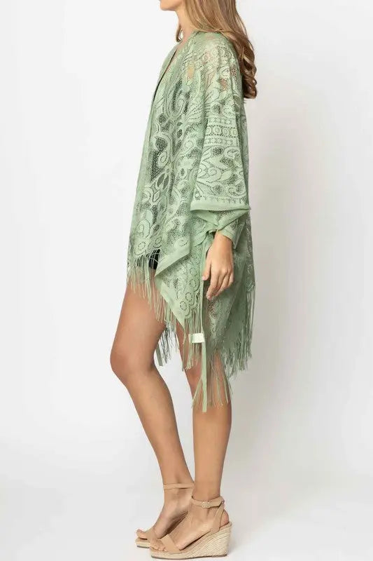 Elegant Lace Fringed Kimono Ellison and Young