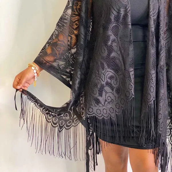 Elegant Lace Fringed Kimono Ellison and Young