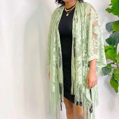 Elegant Lace Fringed Kimono Ellison and Young