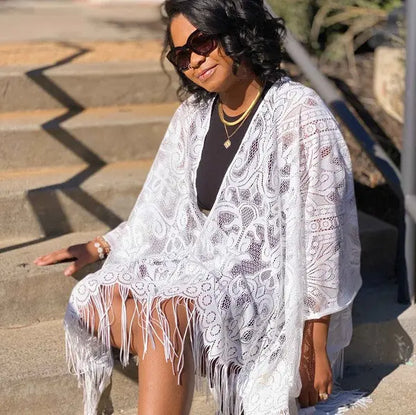 Elegant Lace Fringed Kimono Ellison and Young