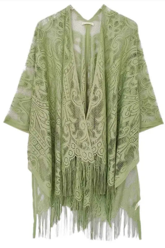 Elegant Lace Fringed Kimono Ellison and Young