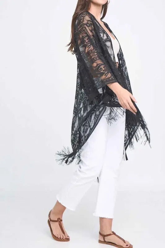 Elegant Lace Fringed Kimono Ellison and Young