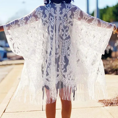 Elegant Lace Fringed Kimono Ellison and Young