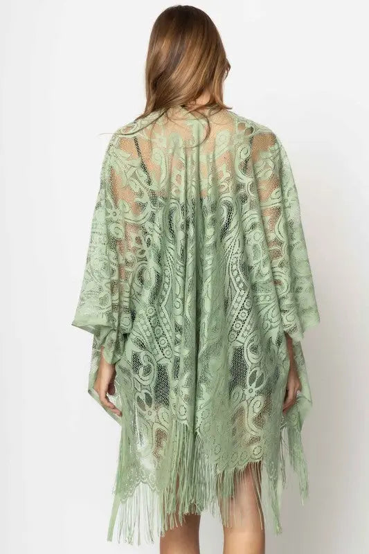 Elegant Lace Fringed Kimono Ellison and Young