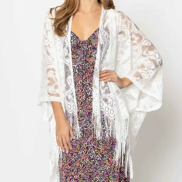 Elegant Lace Fringed Kimono Ellison and Young