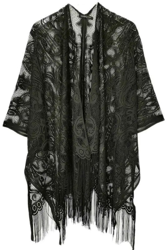 Elegant Lace Fringed Kimono Ellison and Young