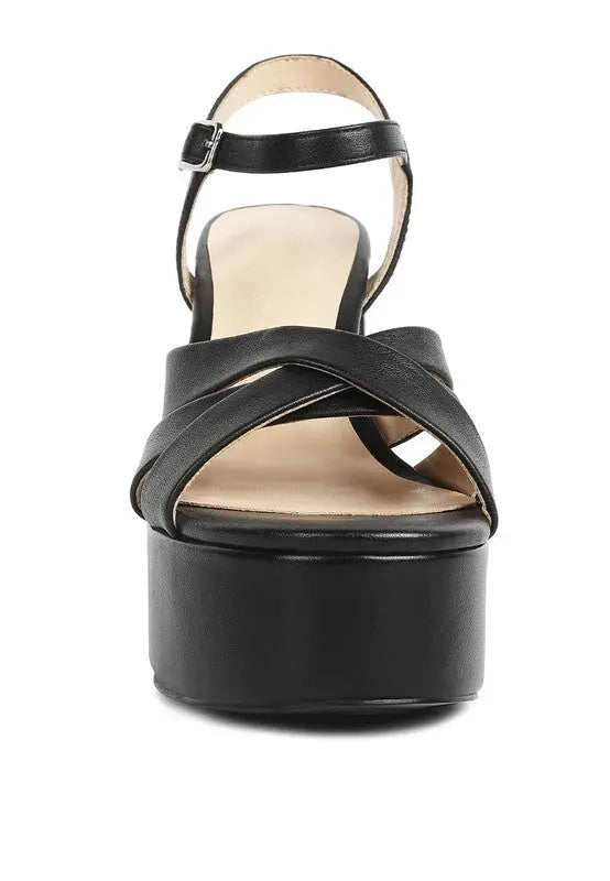 De-Vil Crisscross Straps Slim Block Heel Sandals