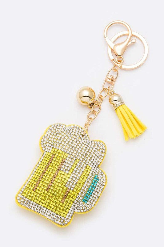 Rhinestone Beer Pillow Key Chain