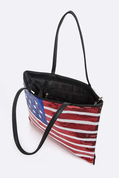 USA Flag Sequin Fashion Tote Bag Artini Accessories