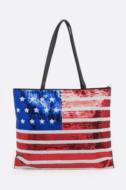 USA Flag Sequin Fashion Tote Bag Artini Accessories