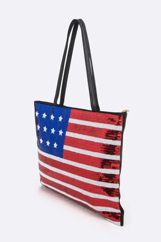 USA Flag Sequin Fashion Tote Bag Artini Accessories