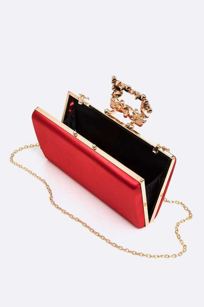 Crystal Buckle Metallic Box Clutch