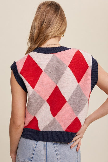 Argyle Cropped Sweater Vest