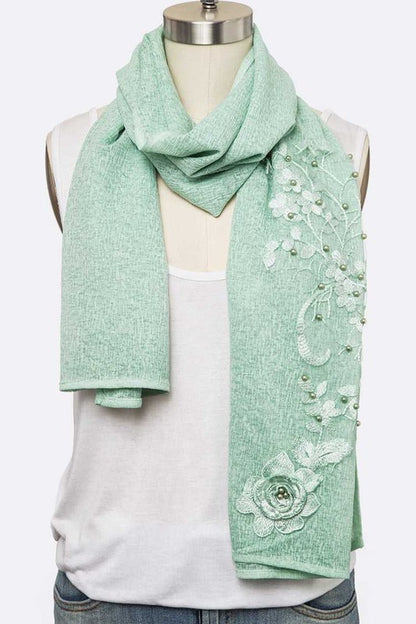 Flower Beaded Oversize Shawl Scarf