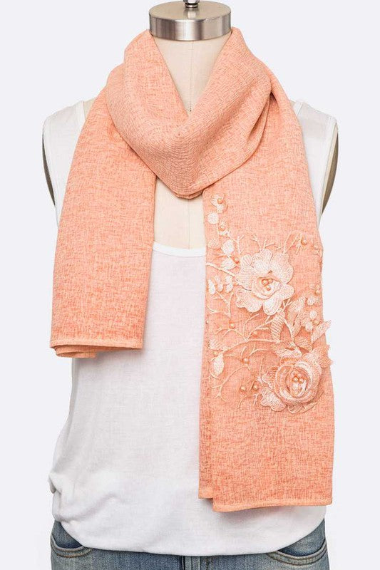 Flower Beaded Oversize Shawl Scarf