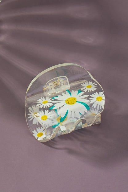 Clear lucite hair claw clip with flower prints